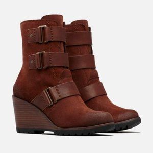 Sorel After Hours wedge bootie, Burnt red suede, Size 7